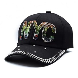 Forest & Twelfth Fashion Bling Baseball Cap Hat, Embellished with Crystal Rhinestones, Faux Gemstones, Embroidery (NYC Bling)