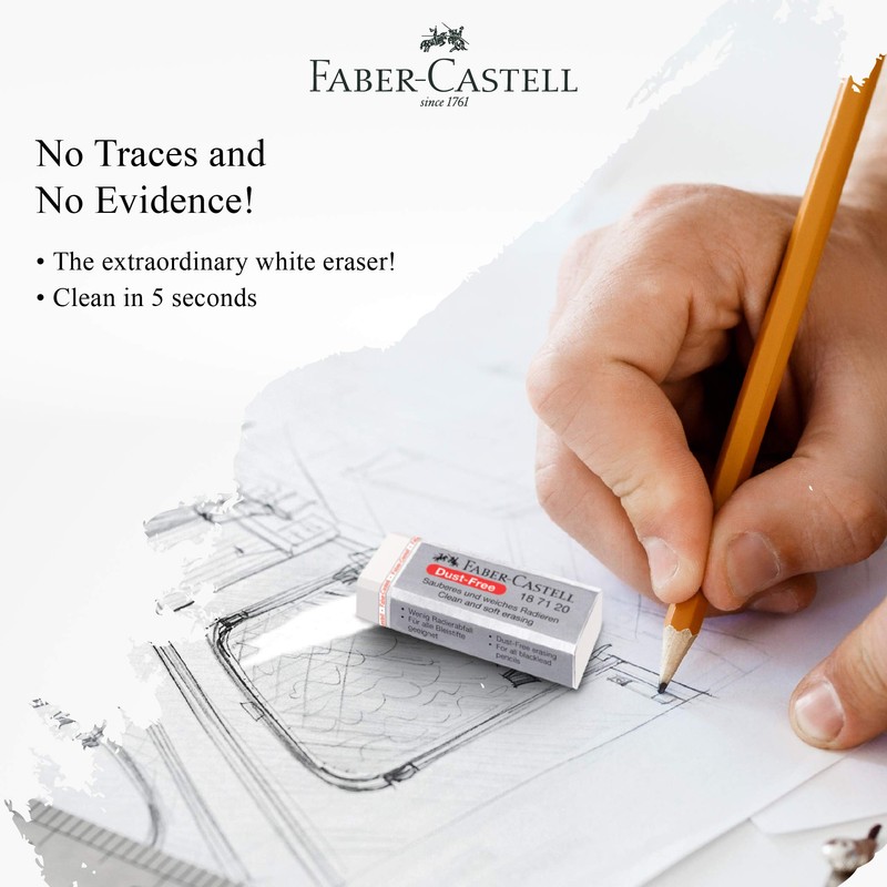 Faber-Castell Dust-free White Eraser (Box of 20) - Soft Erasing,