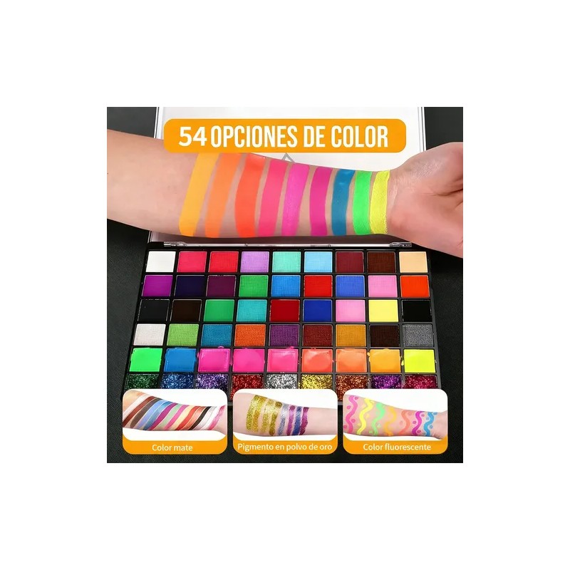 Kit Maquillaje 54 Colores Pintura Facial Base Agua Para Pint