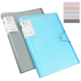 2 PCS A4 Display Folders, 120 Pockets A4 Display Book Document Clear Project Folders with Plastic Sleeves and Safety Rope Presentation Folders Document Project Folder for School and Offices