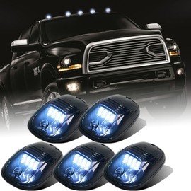 AMEXMART 5X White LED Cab Lights Smoked Cab Roof Running Top Marker Light Compatible for Ram 1500 2500 3500 4500 5500 2003-2018 Pickup Trucks