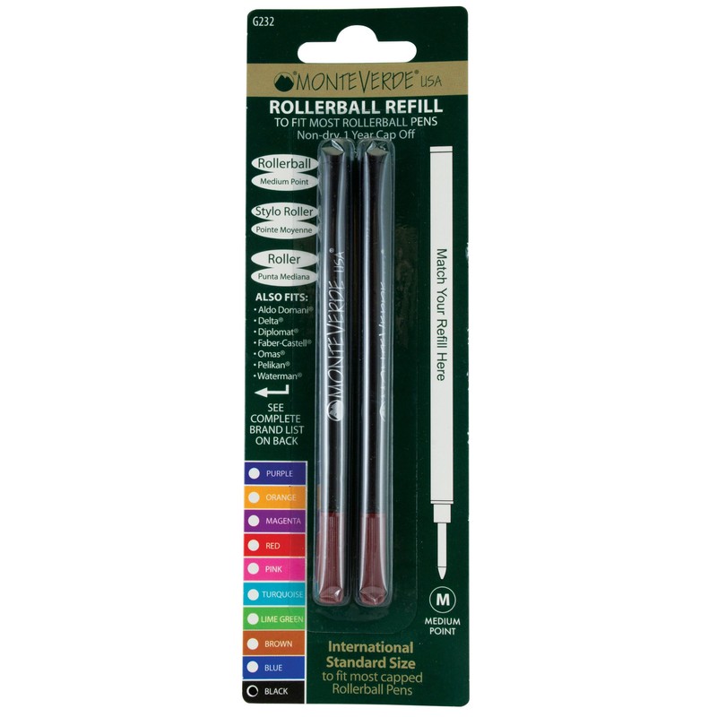 Monteverde Ceramic Rollerball Refill for Capped Rollerball Pens, Black, 2-Pack