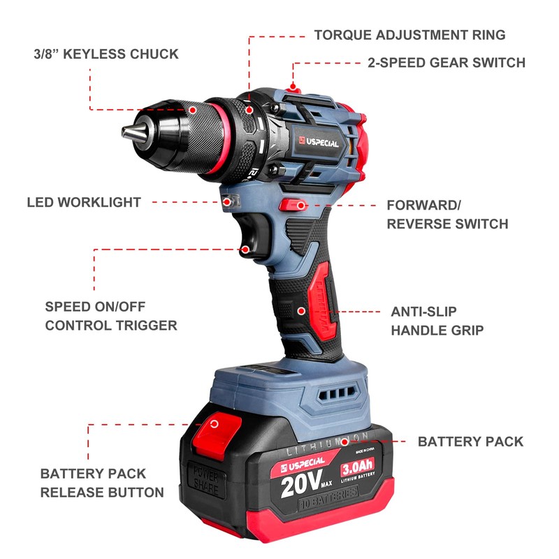 20V Cordless Brushless Power Drill Set, 443 in-lbs, 3/8-Inch Chuck