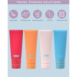 Bliss Travel Bottles Set - 4/7/10 Piece TSA Approved Leak-Free Refillable Travel Size Toiletries Containers for Skincare, Lotion, Shampoo, and Conditioner, Size One Size, 4pc Silicon Amalfi Vibes