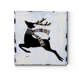 Renditions Gallery Christmas Reindeer Wall Art, Cute Winter Artwork, Black, Gold, & White, Tribal Patterns, Premium Gallery Wrapped Canvas Decor, Ready to Hang, 16 in H x 16 in W, Made in America