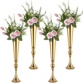 Rozrety 4 Pcs Gold Vase Wedding Centerpieces for Tables 22.5" Tall Gold Vases for Centerpieces Table Decorative Metal Flower Stand for Wedding Party Dinner Centerpiece for Anniversary Ceremony Decor