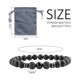 2 Pieces of Black Bead Bracelets, 1 Piece of Storage Bag, Black Beaded Bracelets, Men's Jewelry, Agate Lava Stone Bracelets, 8mm Stone Bead Bracelets, Black Bead Bracelets