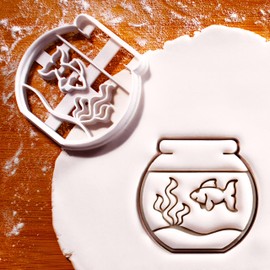 BAKERLOGY Fish in Fishbowl Cookie Cutter - Detailed Cookie Cutter Design for Baking and Crafting, Ideal for Fondant, Dough, Clay