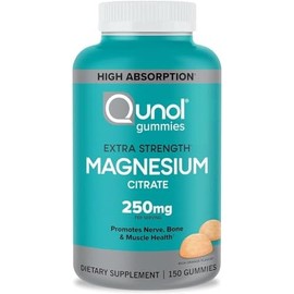 Magnesium Gummies for Adults, Qunol 250mg Extra Strength Magnesium Citrate Gummies, High Absorption Magnesium Supplement, Supports Nerve Health, Bone