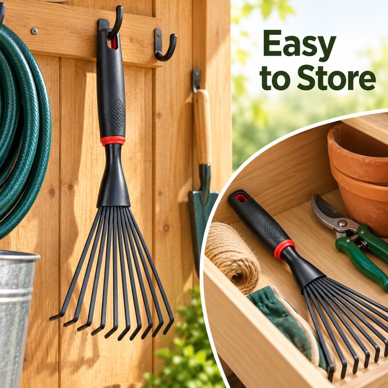 Small Steel Garden Rake for Planting – Compact Hand Gardening