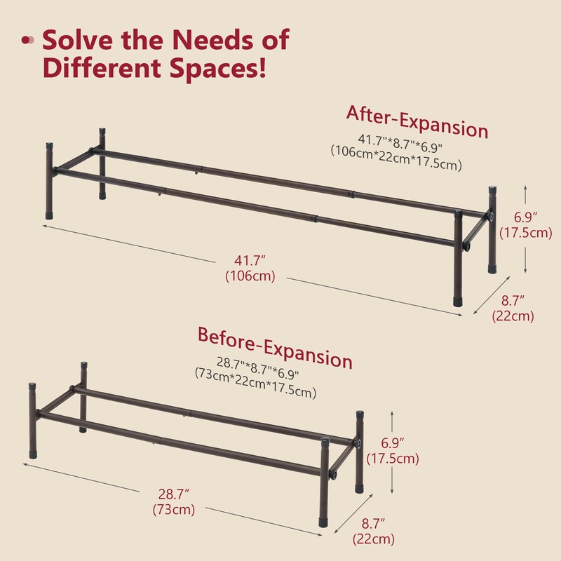 Tajsoon Expandable Shoe Rack for Closet 1 Tier, 28“-41“Adjustable &