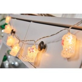 WeRChristmas Pre-Lit Glitter Santa Boot LED Light String, White, 4cm