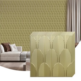STICKGOO 33 Pack 3D Wall Panels Peel and Stick, Decorative PVC Wall Panels, Cactus Design, 12" x 12", 3D Textured Wall Panels for Interior Wall Decor, 32 Sq.Ft, Champaign Gold