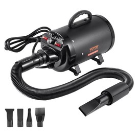 VEVOR Dog Dryer, 2000W/2.7HP Dog Blow Dryer, Pet Grooming Dryer with Adjustable Speed and Temperature Control, Pet Hair Dryer with 4 Nozzles and Extendable Hose, Black:_Black