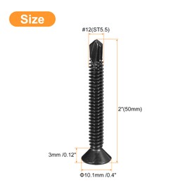 uxcell #12 x 2 Sheet Metal Screws, 100pcs Black Oxide 410 Stainless Steel Flat Head Phillips Drive Self Drilling Screws
