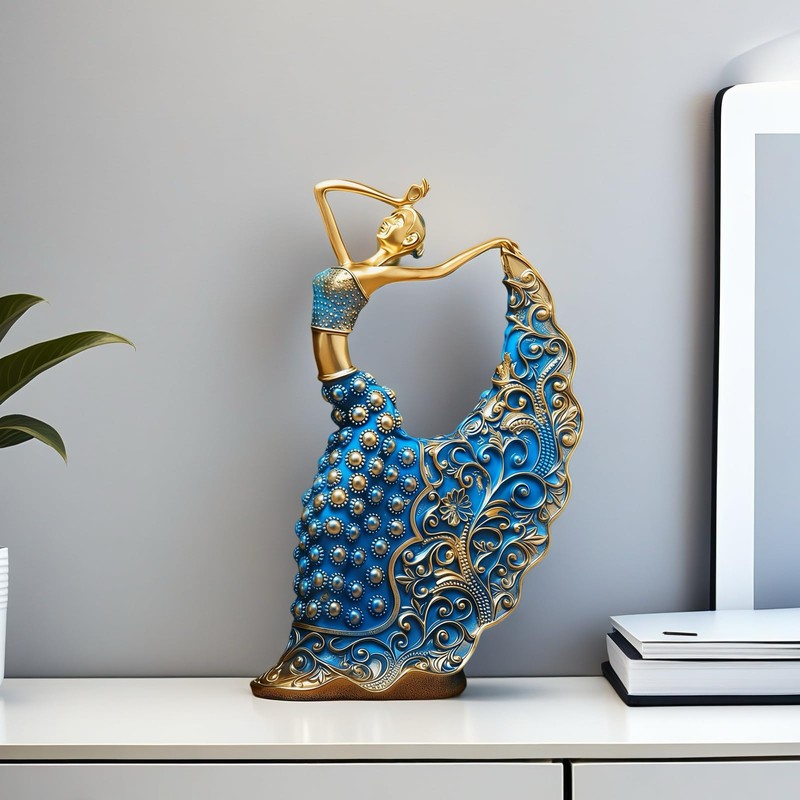 XINDAM Elegant Peacock Art Figurine Dancer Statue Decorative Home &