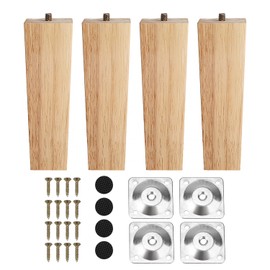 INMOZATA Furniture Feet, Wood, Pack of 4, 16 cm Table Legs, Square Furniture Legs Made of Oak with Mounting Plates, Screws and Foot Pads for Cabinet, Sofa, Coffee Table, Natural Colour