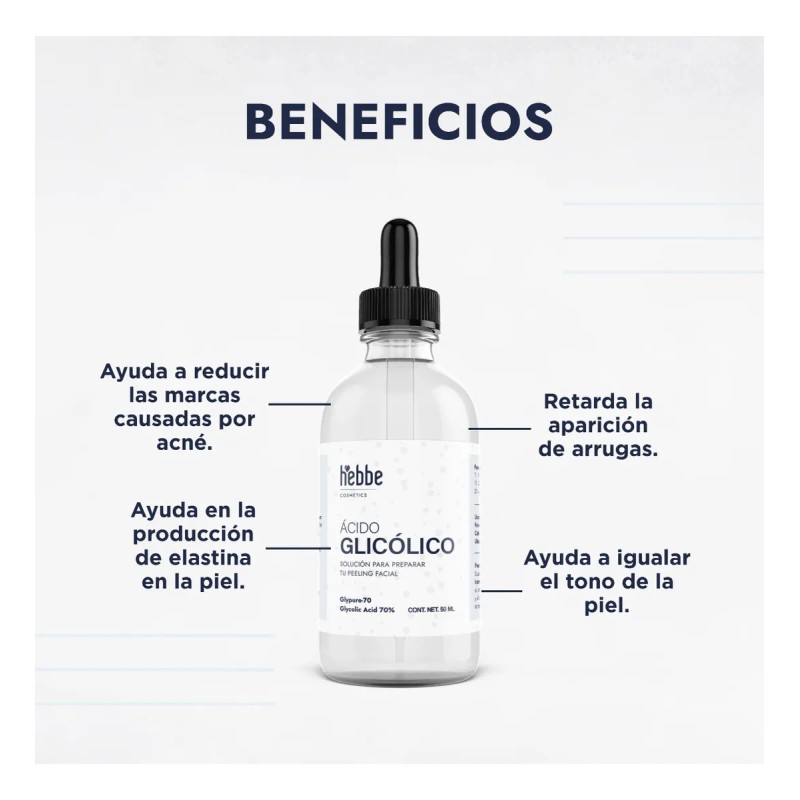Ácido Glicólico Cosmético 70% Hebbe Skincare 50ml Rostro Piel Sensible