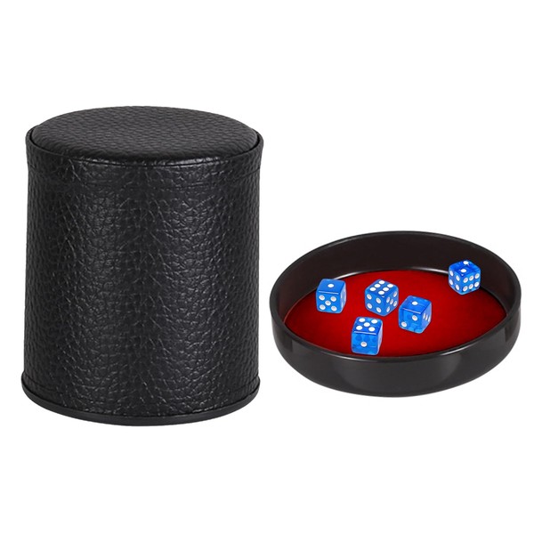 PU Leather Dice Cup Set with Lid & 6 Blue