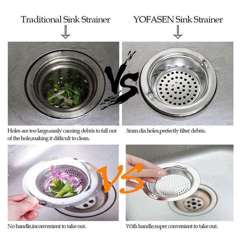 YOFASEN Kitchen Sink Strainer - Stainless-Steel Filter Hand-held Drain Protectors