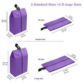 YAMIU Travel Shoe Bags Set of 4 Waterproof Nylon with Zipper for Men & Women, Purple