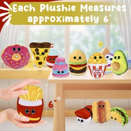 Forest & Twelfth 6" Cute Food Plush Toys, Set of 12 Adorable Soft Food Stuffed Animals for Imaginative Play, Collecting and Decoration, Desserts, Taco, Pizza, Sushi, Hot Dog, Burger, Fries, Avocado