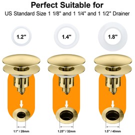 TIORIY Universal 2 in 1 Bathroom Sink Stopper, for 1.1~1.5 Inch Drain Holes, Pop-Up Bathroom Sink Drain Strainer with Anti-Clogging Filter Basket, Bounce Filter with Hair Catcher (Brushed Gold)