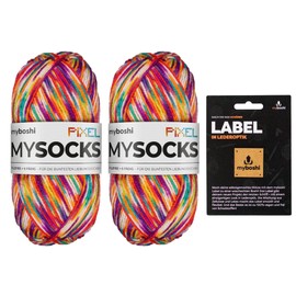 myboshi mysocks Pixel 6-Ply Sock Wool, Durable, Yarn, Includes Original Leather-Look Label Made of New Wool, Felt-Free, 150 g, 390 m Orange (Spark), 2 Balls