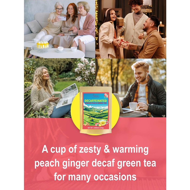 TeeLux Decaf Peach Ginger Green Tea, Mild Decaffeinated Green Tea