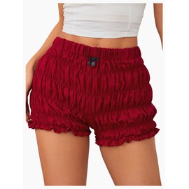 SOLY HUX Women's Ruffle Shorts Y2k Lace Lolita Bloomers Elastic Waist Frill Bottoms Micro Boyshorts, Plain Red, Small