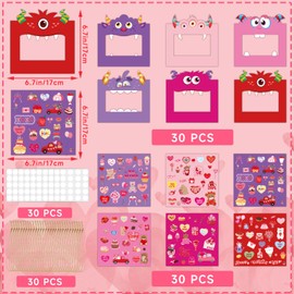 NOVWANG Picture Frame Craft Kit, 30 Pack Valentine's Day DIY Photo Frame, Monster Design, 6.7 inches/17 cm, Multicolour - Valentine's Day Style