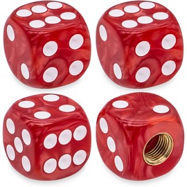 MEAJOO 4PCS Pearl Pattern Dice Tire Valve Stem Caps, Leak-Proof Air Protection | Light-Weight Universal Tire Valve Stem Covers for Cars, SUV, Trucks, Bikes, Motorcycles, Bicycles(Red)
