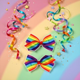 2Pcs Rainbow Hair Clips Hair Bow for Women Girls Rainbows Hairs Accessories Pride Day Hair Accessories, Clips and Barrettes, Ribbon Hair Clip (4Inch Rainbow)