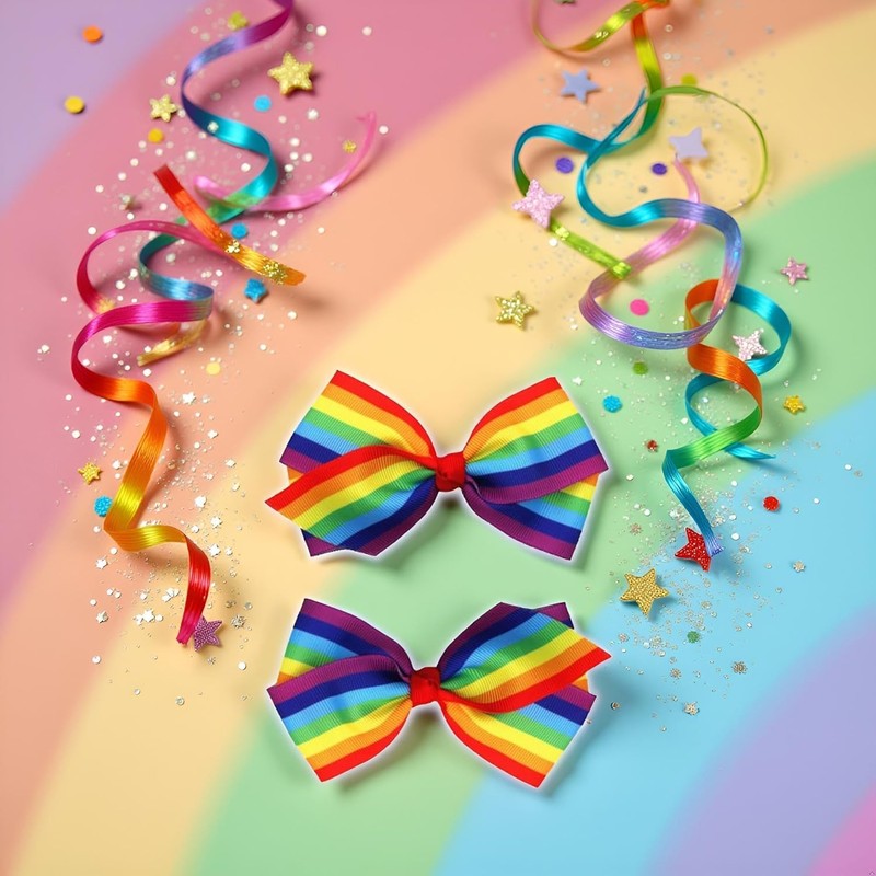 2Pcs Rainbow Hair Clips Hair Bow for Women Girls Rainbows