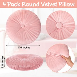Kathfly 4 Pcs Decorative Round Throw Pillows Pumpkin Velvet Pillow 13.8 Circle Floor Pillows for Car Couch Chair Bed Living Room Decorations(Pink, Dark Orange, Earthy Yellow, Peacock Blue)
