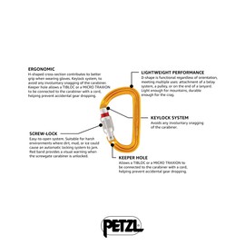 Petzl M39A SL NEW Sm'D Ultra-Light Asymmetrical Carabiner, Screw-Lock, Yellow