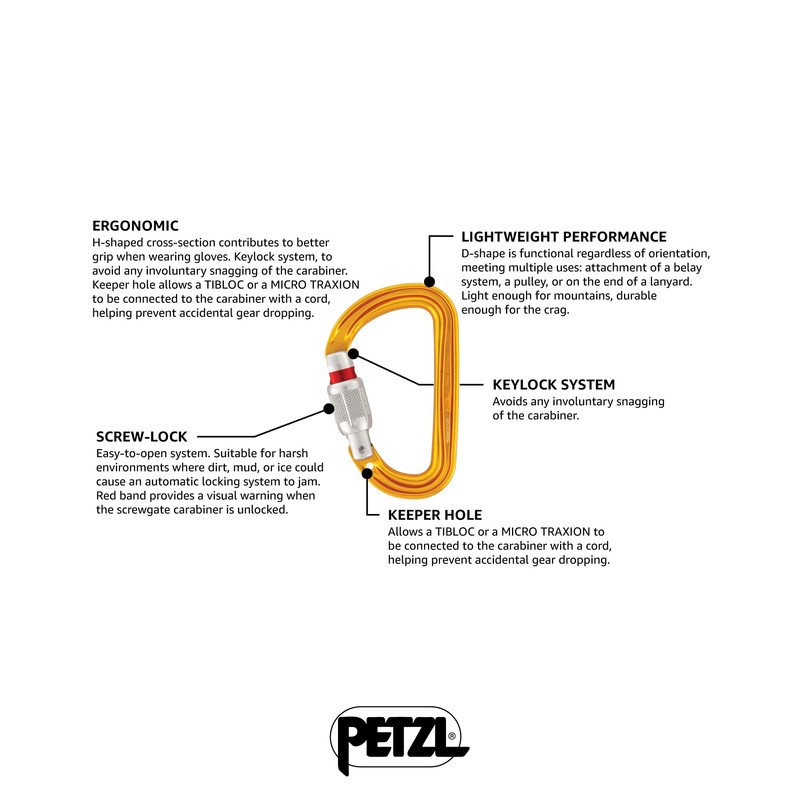 Petzl M39A SL NEW Sm'D Ultra-Light Asymmetrical Carabiner, Screw-Lock, Yellow