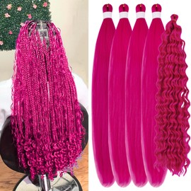 Gozill Hot Pink Braiding Hair Pre stretched Boho Braids Prestretched Braiding Hair for Bohemian Hair Ez Braid Micro Braiding Hair Synthetic Curly Deep Wave Braids