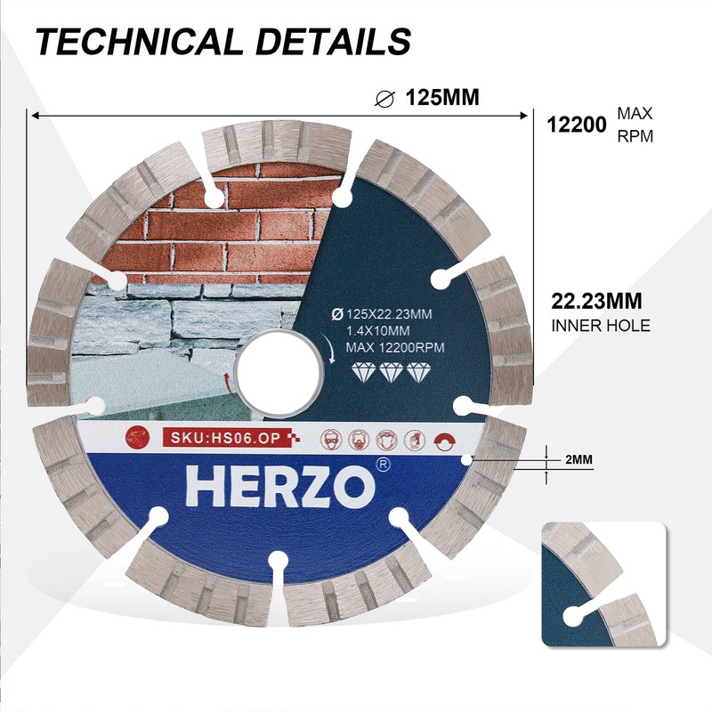 HERZO Set of 3 Diamond Cutting Discs 125 x 22.23