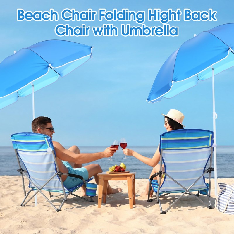 Huwena 2 Pack Beach Chairs with Umbrella for Adults, Low