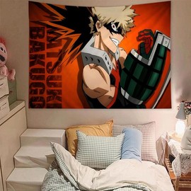 Anime My Hero Academia Bakugou Katsuki Cartoon Tapestry Wall Hanging Decoration Household Home Decor - Color: 80x60in