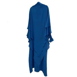 Women Prayer Dress Muslim Ramadan Garment Abaya Dubai Islam 2 Piece Set Layered Khimar Scarf Hijab and Long Dress Peacock Blue