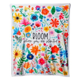 Oh Bloomy Sherpa Flannel Throw Blanket 50x60 - Floral Design & Motivational Message, Soft
