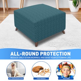 MAXIJIN Jacquard Ottoman Cover Slipcovers Folding Storage Stool Furniture Protector Cover Soft Thick Rectangle Foot Rest Slipcover with Elastic Bottom (Ottoman X-Large, Peacock Blue)