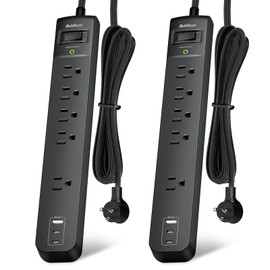 6Ft Power Strip Surge Protector - Addtam Extension Cord with 5 AC Outlets 3 USB Ports(2 USB C), 1875W/15A, Flat Plug, Outlet Extender for Home Office Supplies College Dorm Room Essentials,ETL Listed