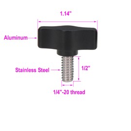 Befenybay 4pcs 1/4"-20 x 1/2" Thumb Screw Stainless Steel Standard/Coarse Thread Black Aluminum Knob