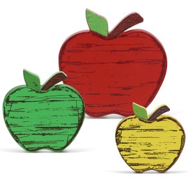 3PCS Back to School Decorations Wooden Table Decor Retro Apple Signs Vintage Rustic Table Centerpiece Back to School Sign for First Day of Classroom Office Desk Decor