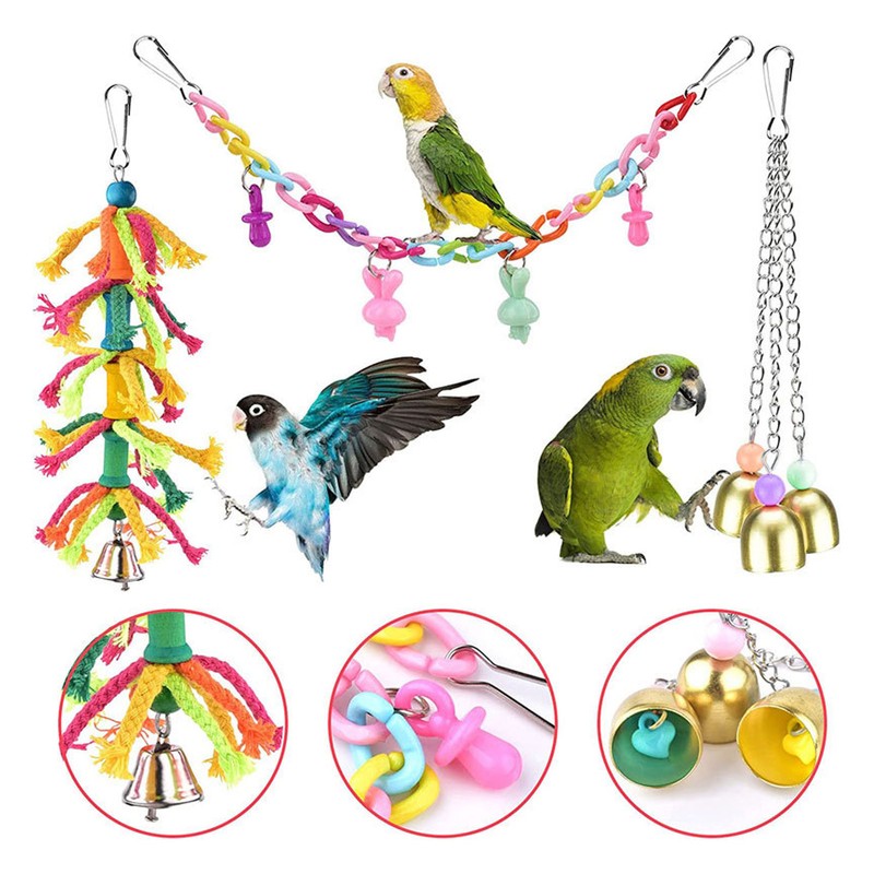 8pcs Parrot Toys Adjustable Coconut Shell Ladder Hanging Toys Interactive