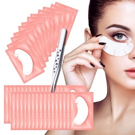 60 Pairs Under Eye Gel Pads, Pink Lint Free Eyelash Extension Pads with Tweezer Eye Patches Eyelash Lash Extension Lint Patches for Eyelash Extensions