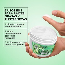 Kit Garnier Fructis Hair Food Kiwi 2, tratamiento 3en1 mascarilla 350ml c/u, 3 Días de Hidratación Refrescante para Raíces Grasas y Puntas Secas, Fórm